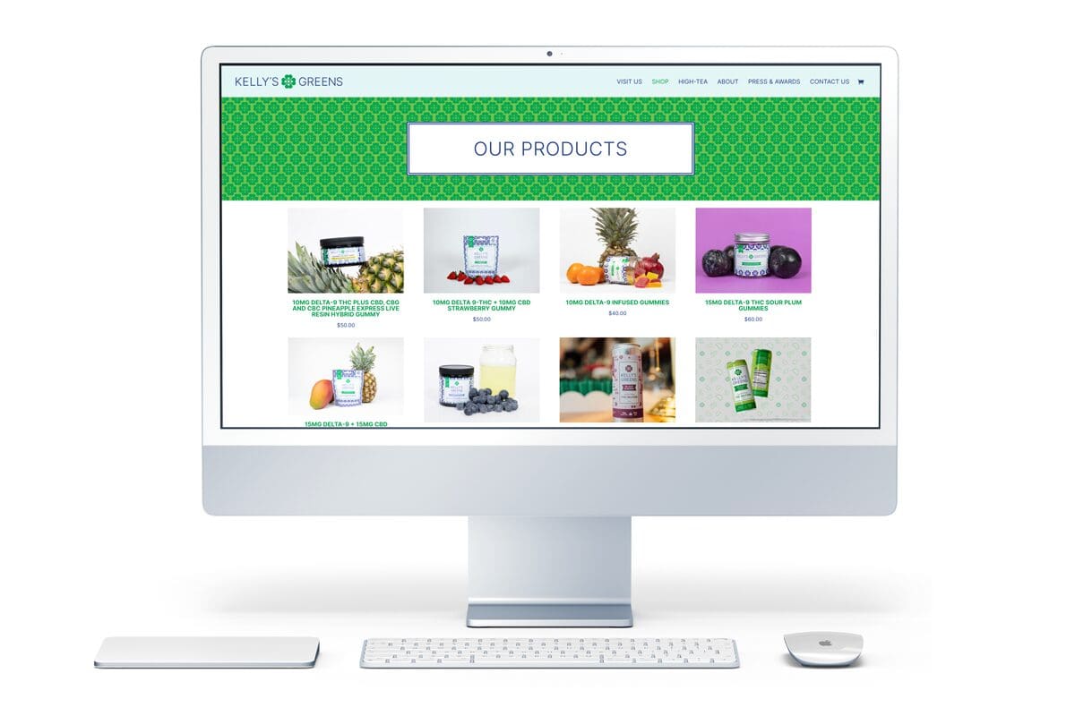 Website development and brand design for Kelly's Greens. Ecommerce Development.