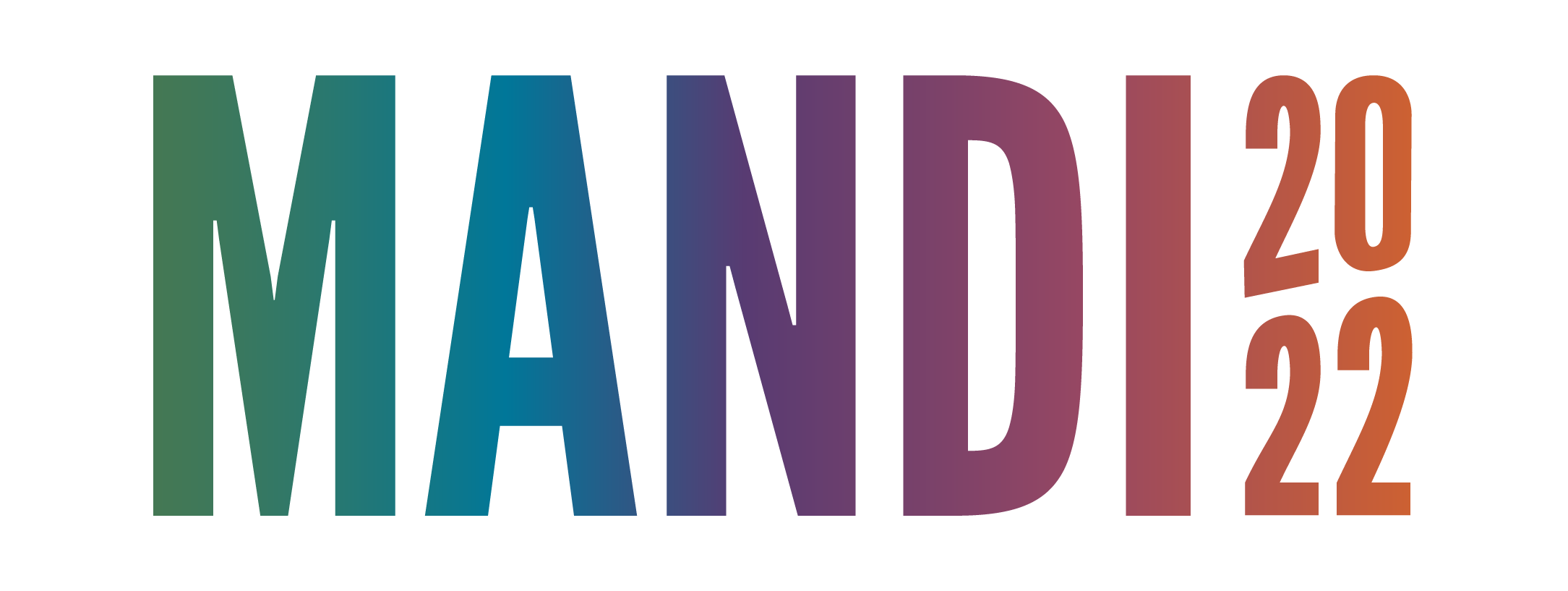Text logo with the word MANDI in gradient colors from green to red, reflecting a vibrant brand strategy, followed by 2022 stacked vertically in orange on a white background.